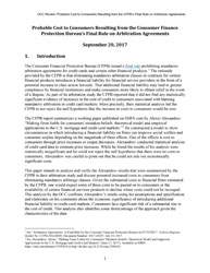 Probable Cost to Consumers Resulting from the Consumer Finance Protection Bureau's Final Rule on Arbitration Agreements Cover Image